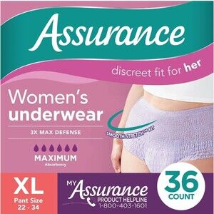 Assurance Women's Maximum Incontinence & Postpartum Underwear 36 Count Size XL